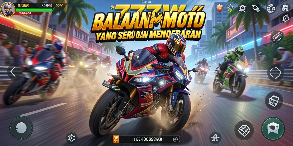 Tampilan gameplay balapan motor yang mendebarkan di 7777W.