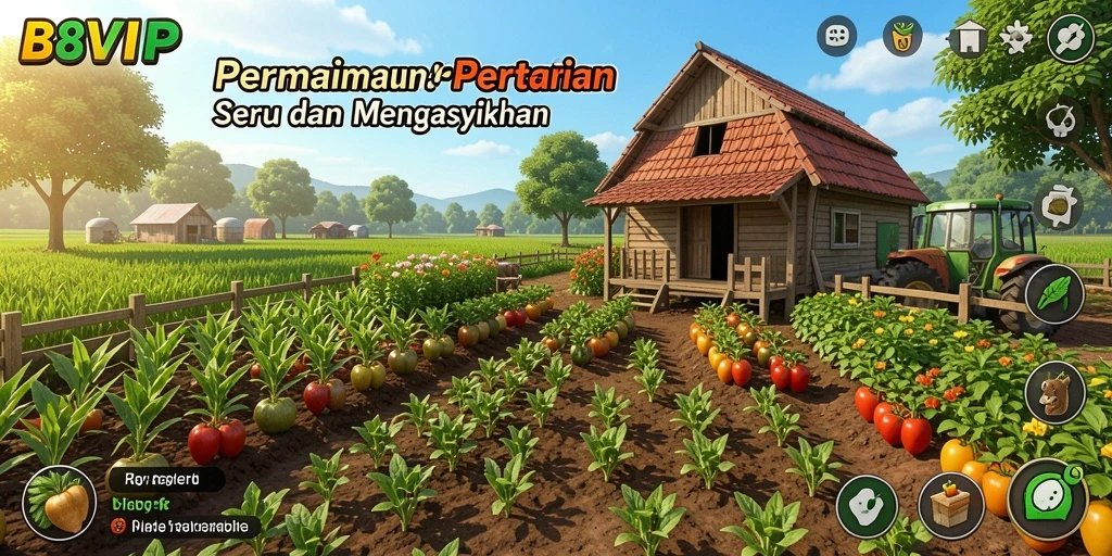 Tampilan gameplay B8VIP yang menarik saat bertani di ladang.