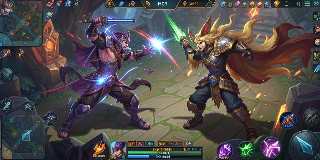 Screenshot H03 menunjukkan aksi pertarungan seru di arena MOBA.