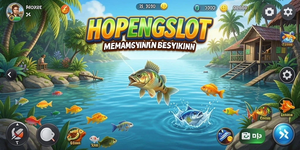 Tampilan utama gameplay HOPENGSLOT dengan aksi memancing yang seru.
