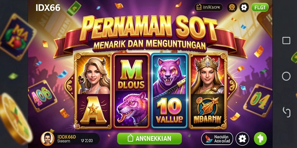 Tampilan gameplay menarik dari slot IDX66 dengan berbagai pilihan tema.
