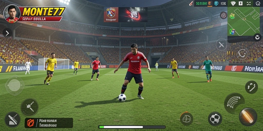 Tampilan gameplay menarik dari MONTE77 yang menunjukkan aksi sepak bola seru.