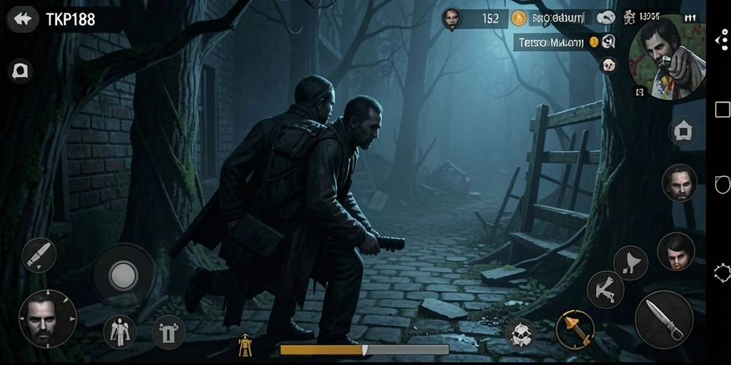 Screenshot gameplay TKP188 menampilkan suasana horor yang mencekam.